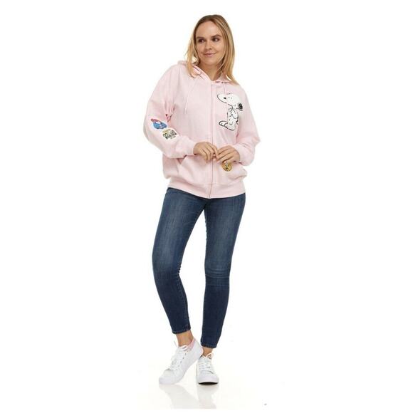 *NWT* LARGE Peanuts SNOOPY Women's Full Zip Sweatshirt Hoodie L Pink EMBROIDERY - Picture 11 of 15